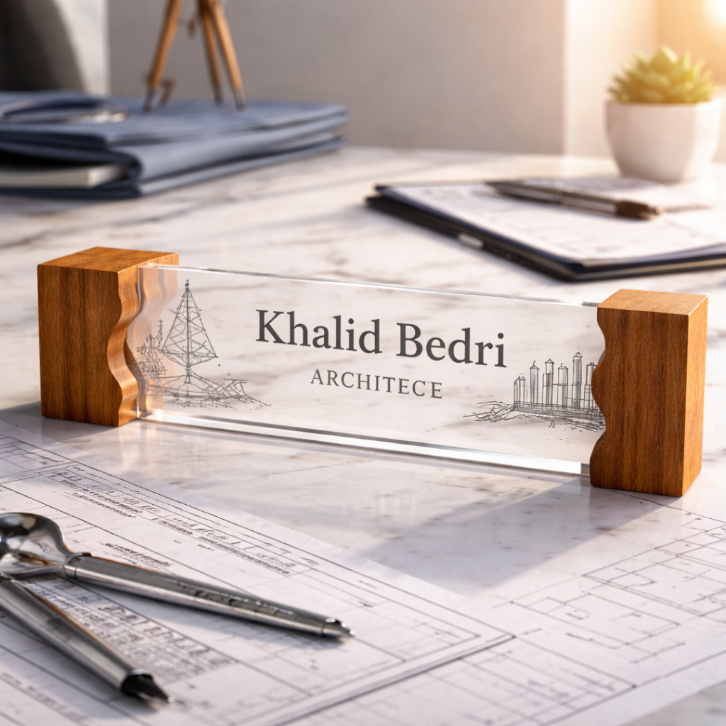 Plaque de bureau architecte personnalisée au Maroc