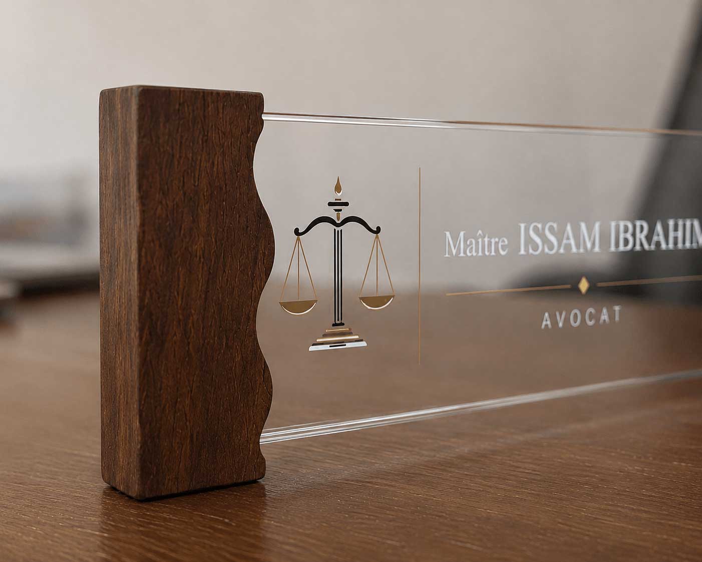 Plaque de bureau avocat personnalisée — Maître Issam Ibrahim